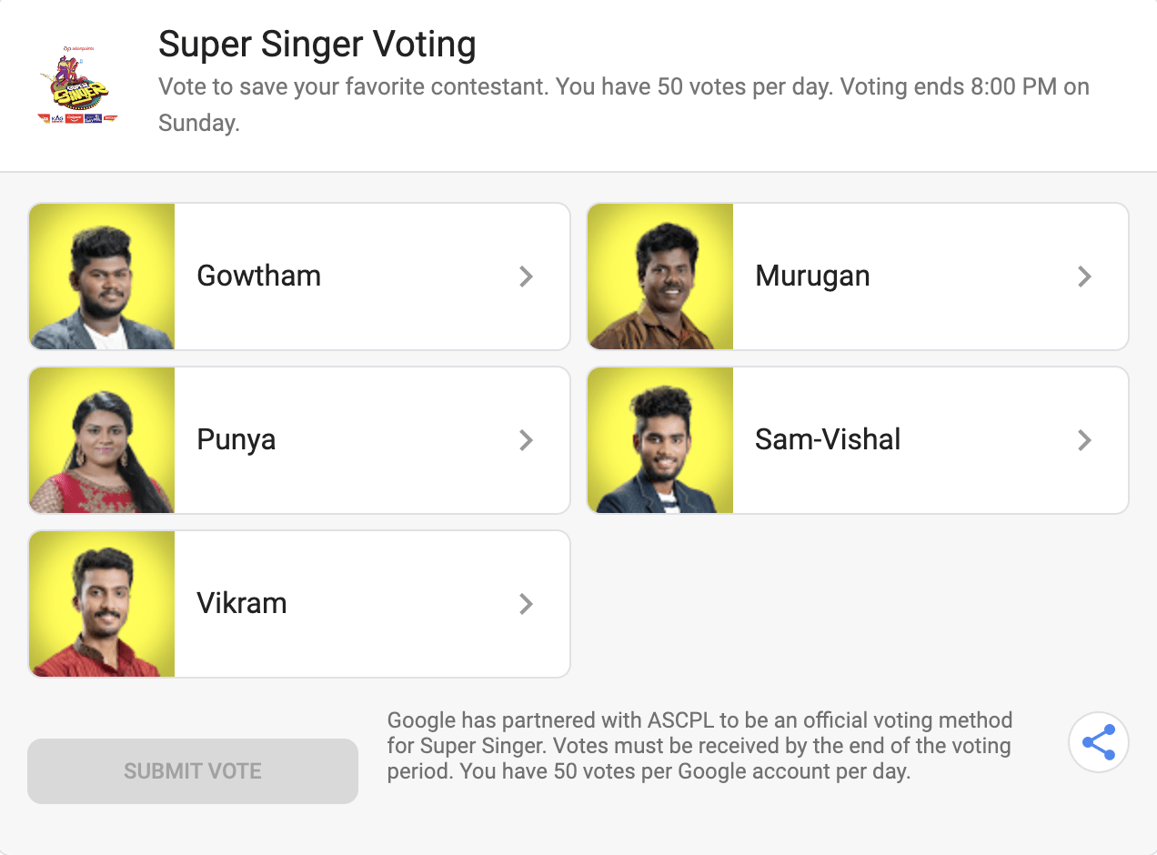 Super singer vote today 2021