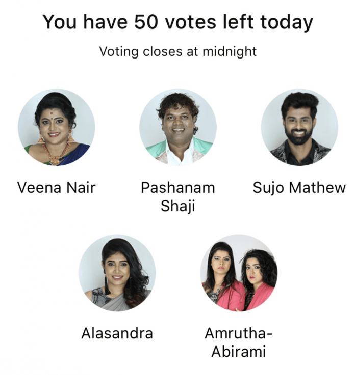 bigg boss malayalam 2 week 9 voting